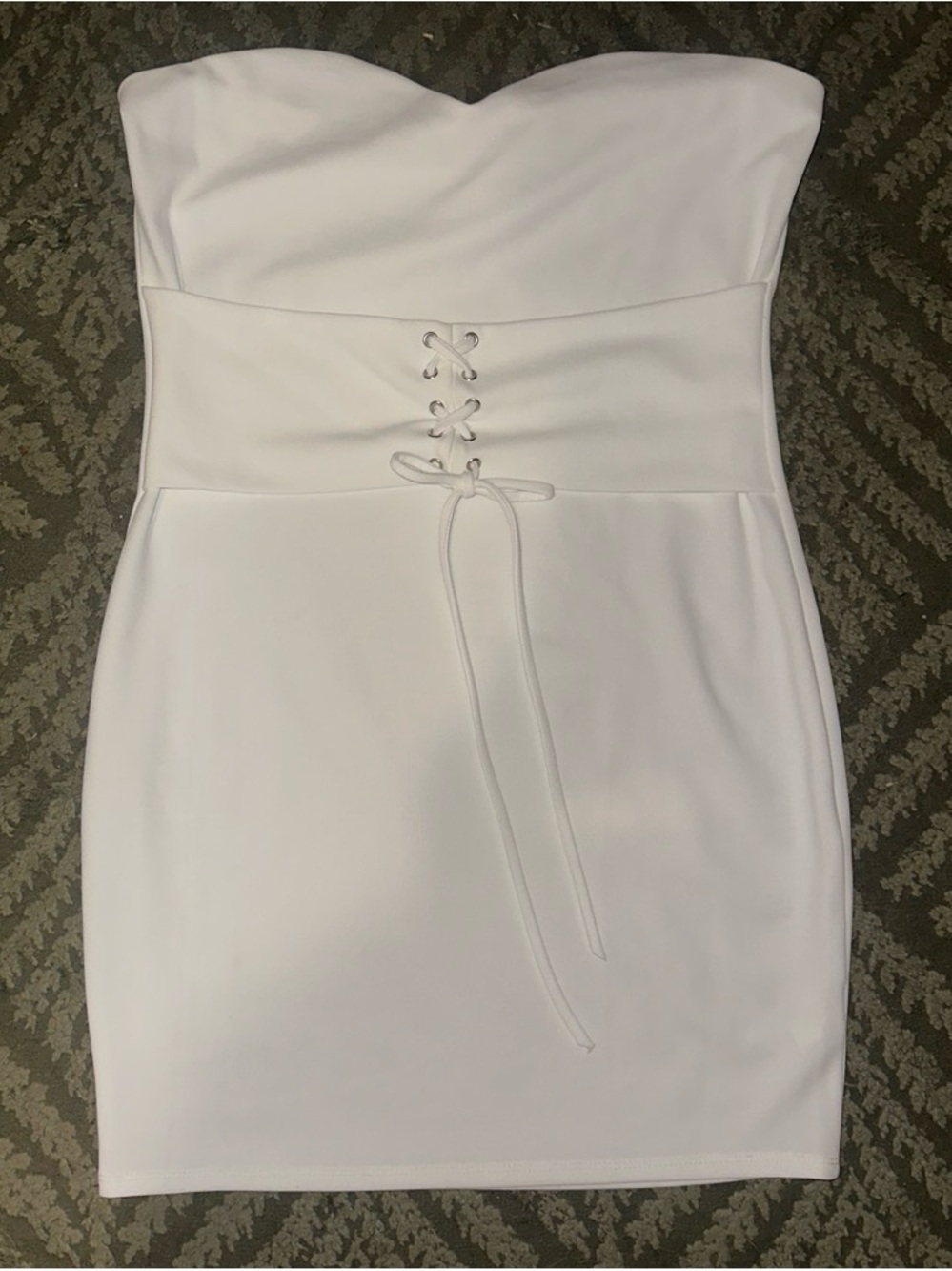 Charlotte Russe White Strapless Lace-Up Waist Mini Dress